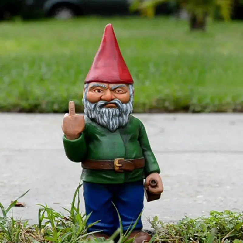 Cypria - Funny Drunken Gnome Figurine with Middle Finger for Garden and Lawn