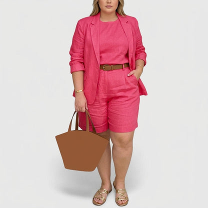 Elegant Two-Piece Suit for Women Short-Sleeve Blazer Shorts