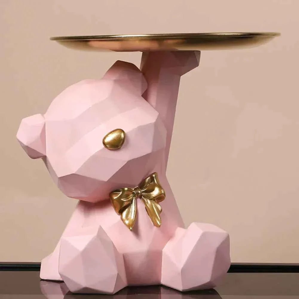 Kairo Geometric Bear Sculpture | Gold Tray, Modern Design