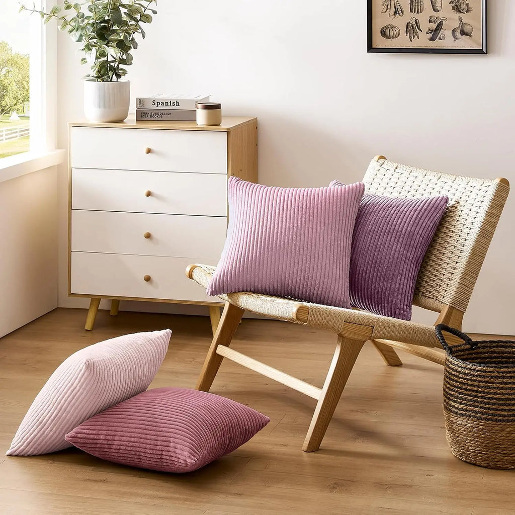 Elviron - Corduroy Striped Decorative Pillow Cover