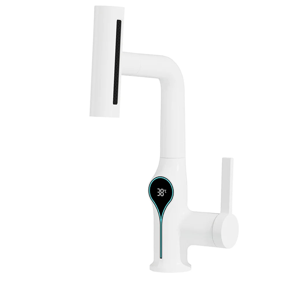 Celandra - Washbasin tap with Waterfall stream Temperature display and Adjustable sprayer