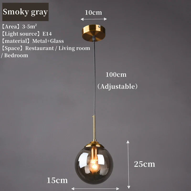 Bela Glass Globe Pendant Light | Adjustable Height, Amber & Smoke Grey