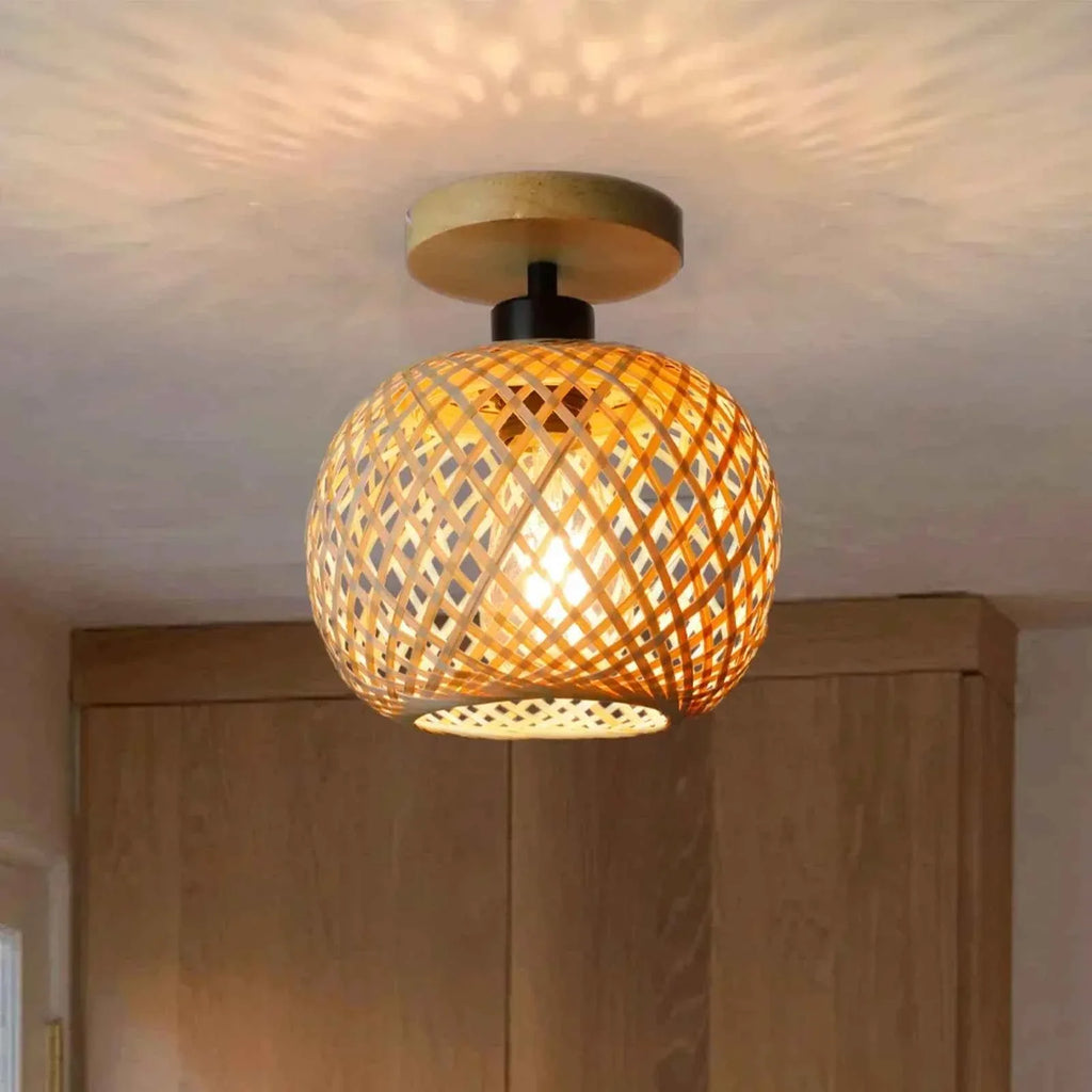 Bamboo Glow Ceiling Lamp | Handwoven Natural Design, Ambient Lighting