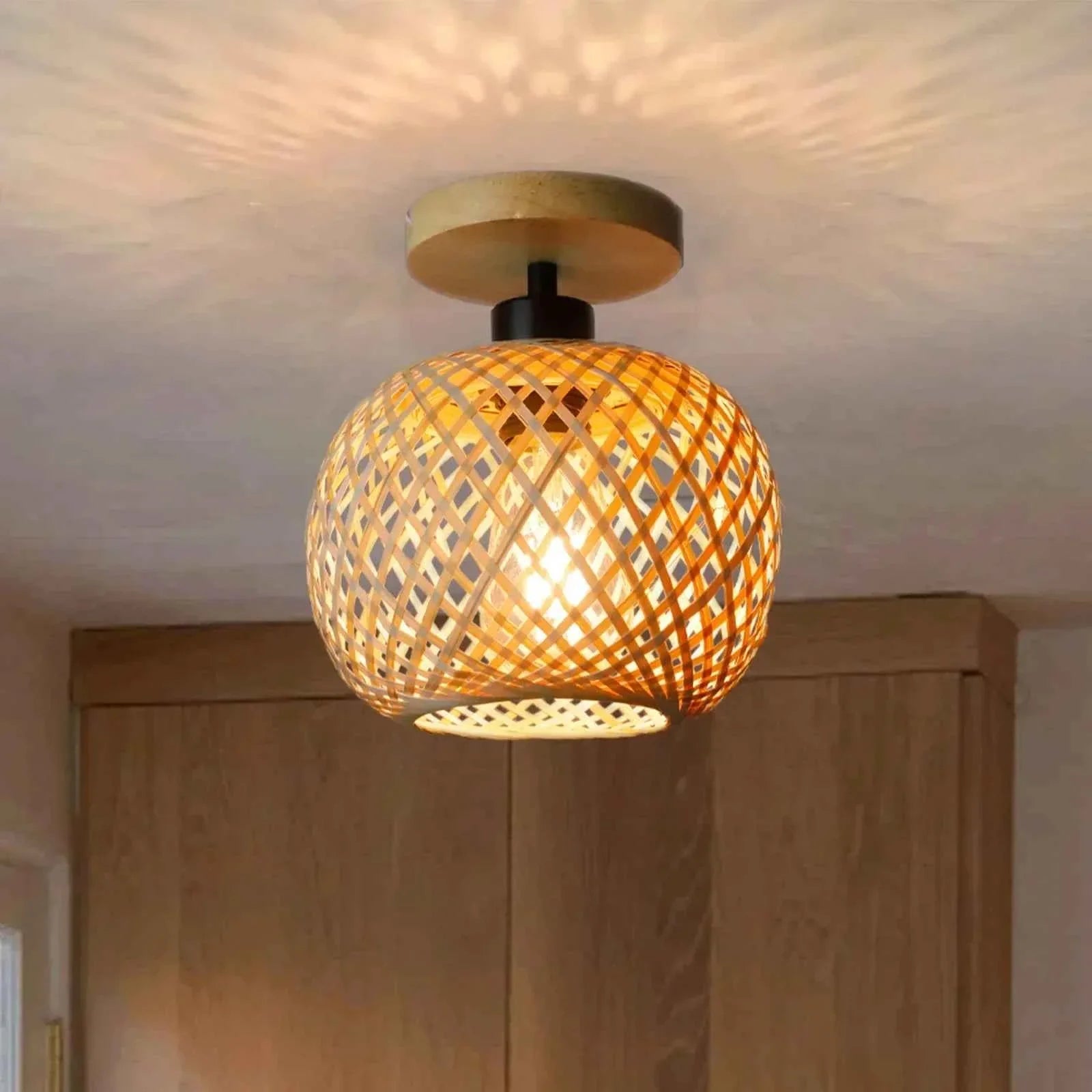 Bamboo Glow Ceiling Lamp | Handwoven Natural Design, Ambient Lighting