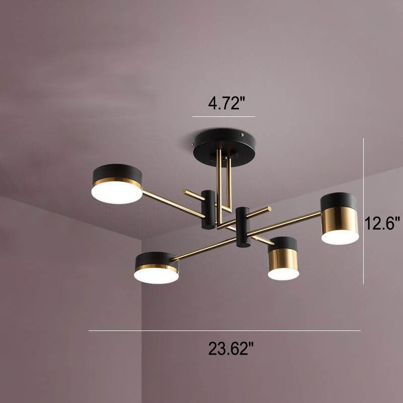 Contemporary Minimalist Black and Gold Semi-Flush Mount Light with 4-8 Bulb Capacity
