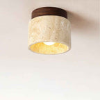 Classic Vintage Round Travertine 1-Light Flush Mount Ceiling Fixture for Hallways