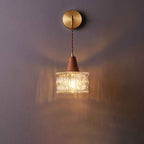 1-Light Wall Sconce Lamp with Japanese Walnut, Glass, and Copper Cylinder Design