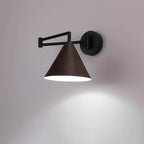 Nordic Minimalist Cone Swing Arm Wall Sconce - Wood Grain Iron, 1-Light