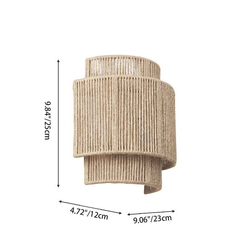 Curved 1-Light Wall Sconce Lamp with Traditional Japanese Rope Weaving for Living Room