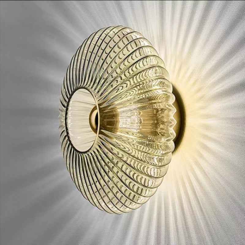 Vintage Nordic Striped Glass Round Disc Wall Sconce Lamp with 1 Light