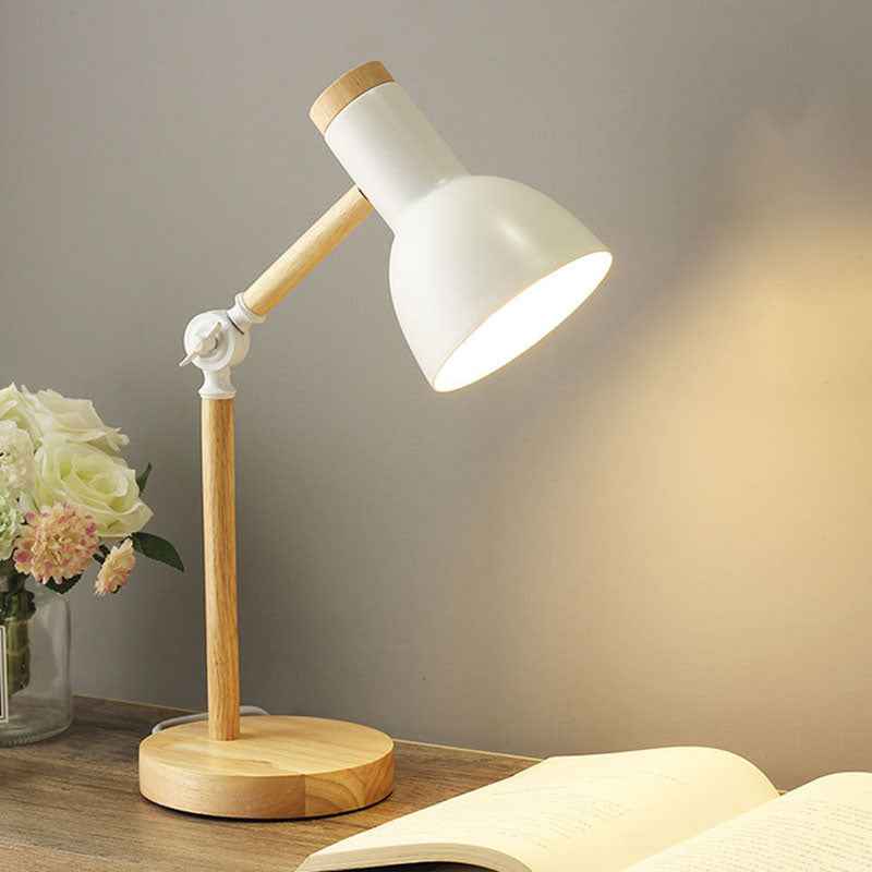 Modern Nordic Iron Semi-Circular Shade Table Lamp with Wooden Base - 1-Light Design for Study