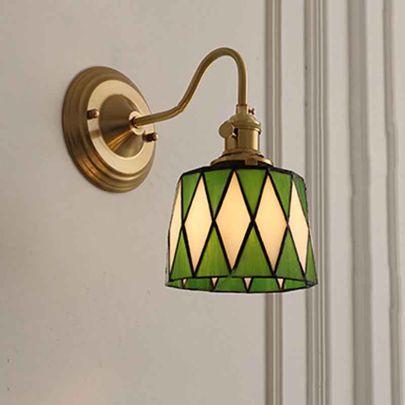 Classic Tiffany Style Round Copper Glass 1-Light Wall Sconce for Living Room