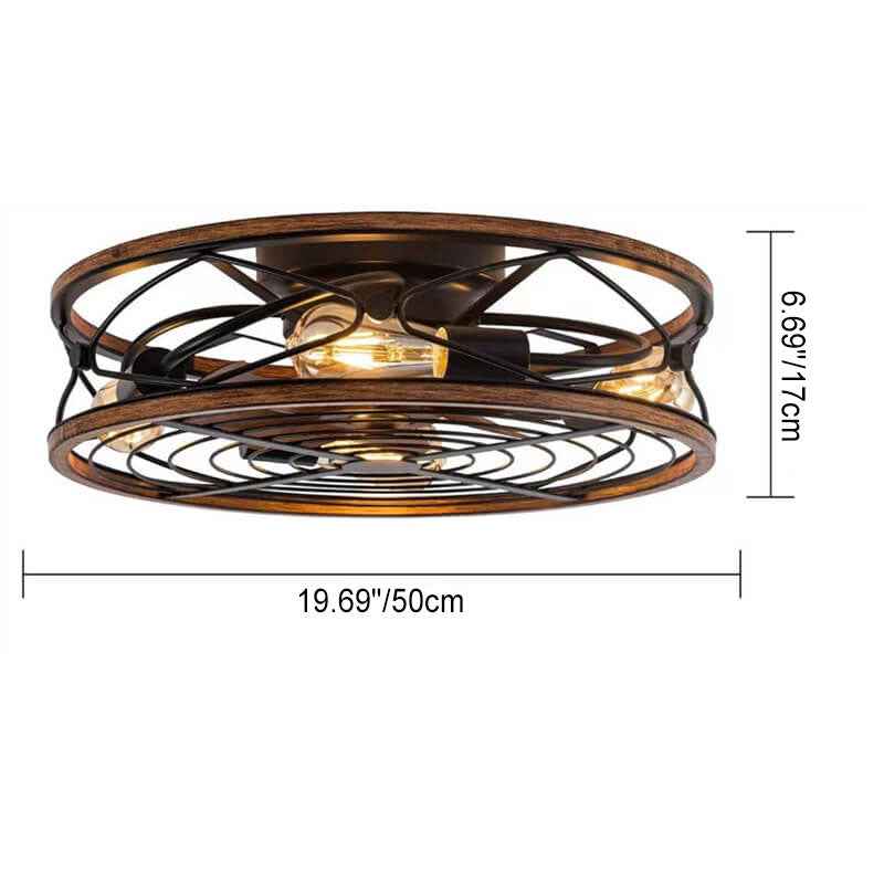 Nordic Industrial Wrought Iron 4-Light Flush Mount Ceiling Fan with Invisible Design