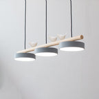 Nordic-Inspired Round Resin Bird LED Chandelier with Wooden Linear Design