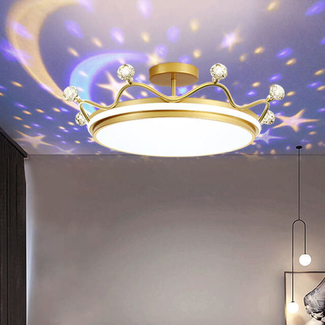 Modern Kids' Crown Design Iron Acrylic LED Semi-Flush Ceiling Light for Bedroom