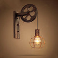 Retro Industrial Iron Wall Sconce Lamp with Single Pulley Light