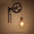 Retro Industrial Iron Wall Sconce Lamp with Single Pulley Light