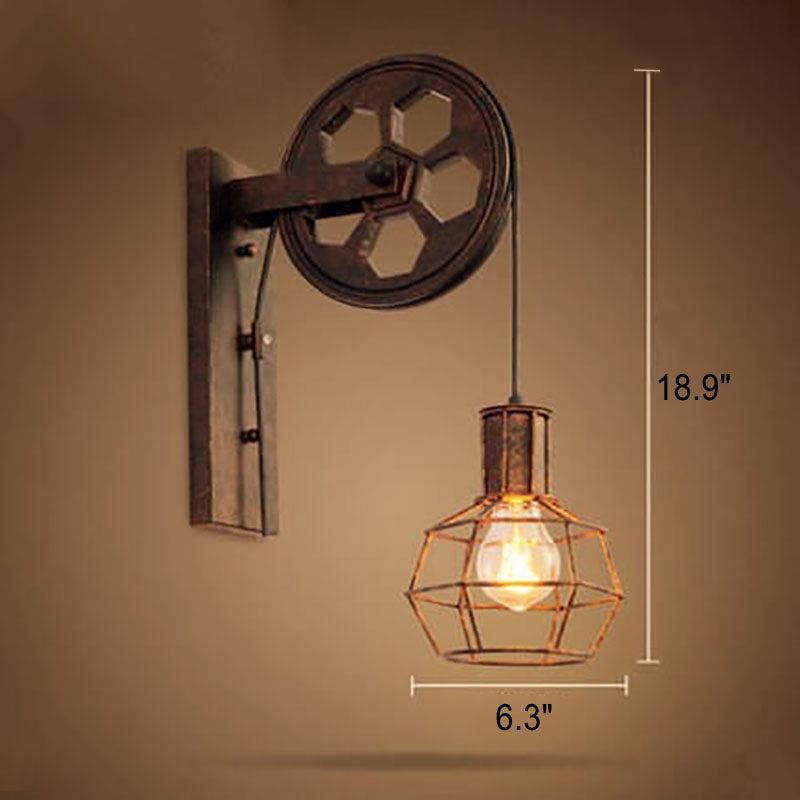 Retro Industrial Iron Wall Sconce Lamp with Single Pulley Light