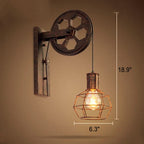 Retro Industrial Iron Wall Sconce Lamp with Single Pulley Light