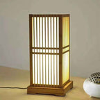 Minimalist Japanese Wooden Square Column Table Lamp with Single Light