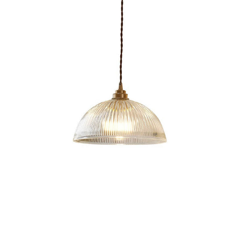 Modern Ribbed Clear Glass Dome Pendant Light | 1-Light