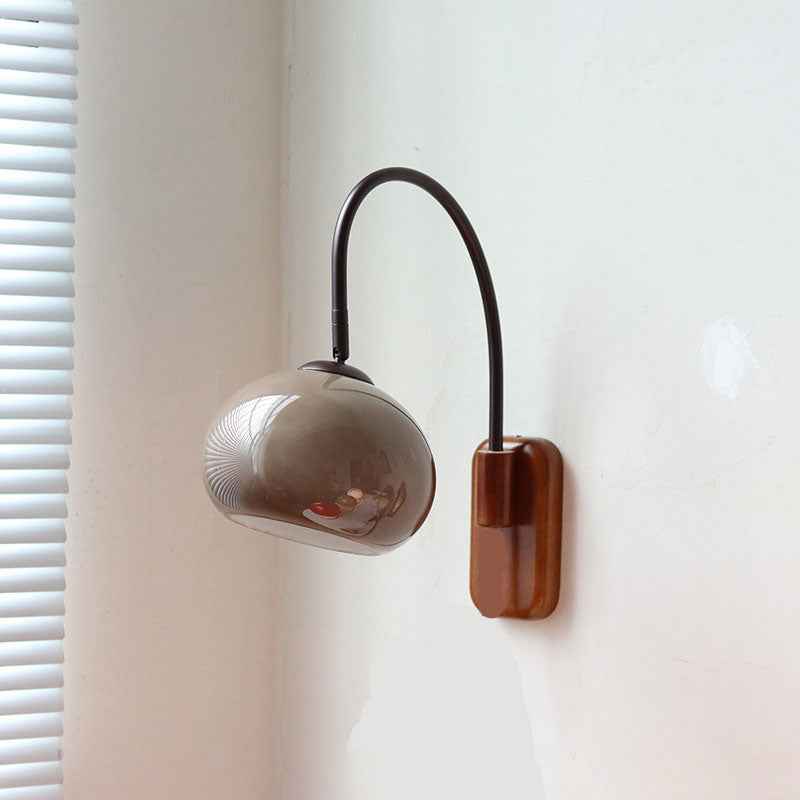 Minimalist European Glass and Solid Wood 1-Light Wall Sconce