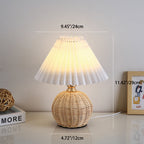 Modern Nordic Rattan Fabric Pleated Conical LED Table Lamp for Bedroom