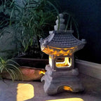 Japanese Zen Solar-Powered Waterproof Pagoda Stone LED Garden Light for Outdoor Decor
