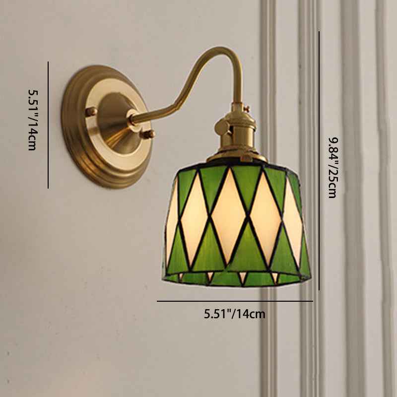 Classic Tiffany Style Round Copper Glass 1-Light Wall Sconce for Living Room