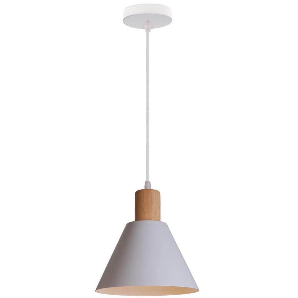 Nordic Vintage Iron Cone Pendant Light with Wooden Top - 1-Light Design