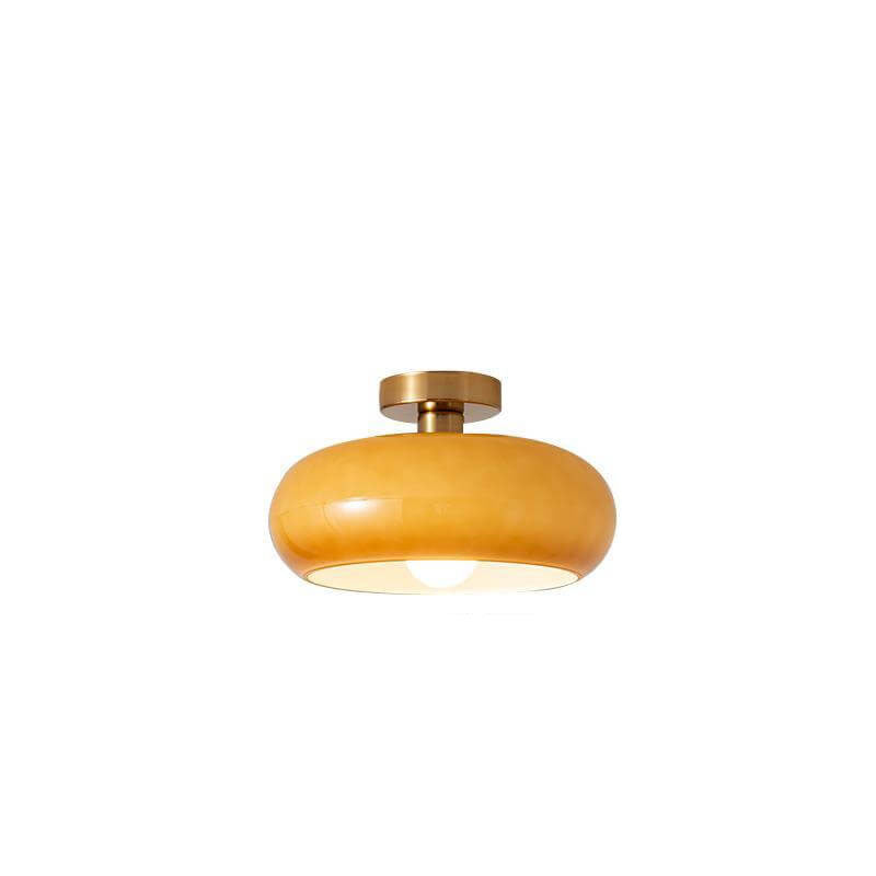 Contemporary Retro Round Solid Color Glass Pendant Light with Electroplated Copper - 1-Light Flush Mount