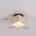 Japanese Wabi-Sabi Yellow Travertine Wood Column 1-Light Semi-Flush Ceiling Fixture