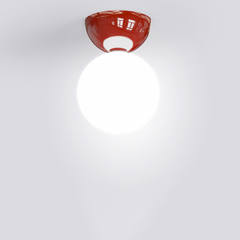 Modern Scandinavian Iron and Glass Spherical Semi-Flush Mount Ceiling Light - 1-Light Fixture for Hallway