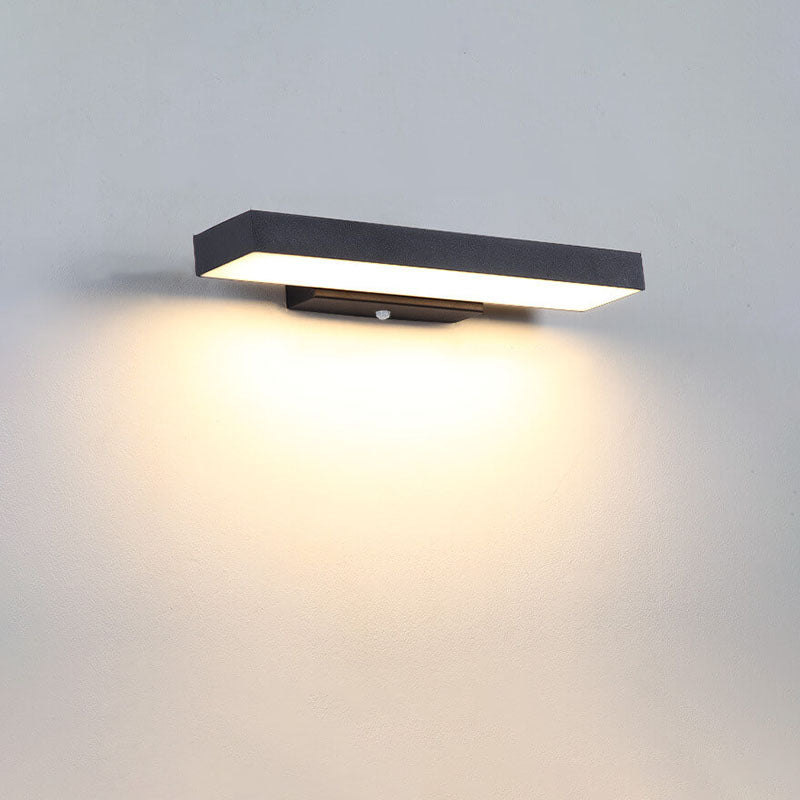 Contemporary Minimalist Rectangular Flat LED Outdoor Wall Sconce with Sensor - Waterproof