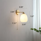 Nordic Style White Glass and Brass 1-Light Wall Sconce with Pull Cord