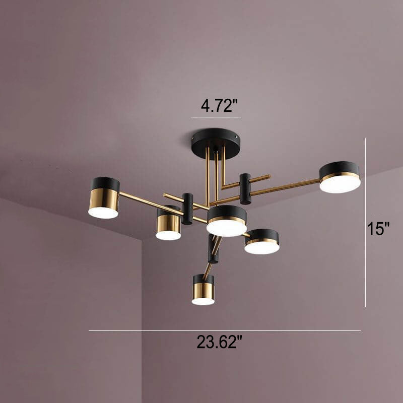 Contemporary Minimalist Black and Gold Semi-Flush Mount Light with 4-8 Bulb Capacity