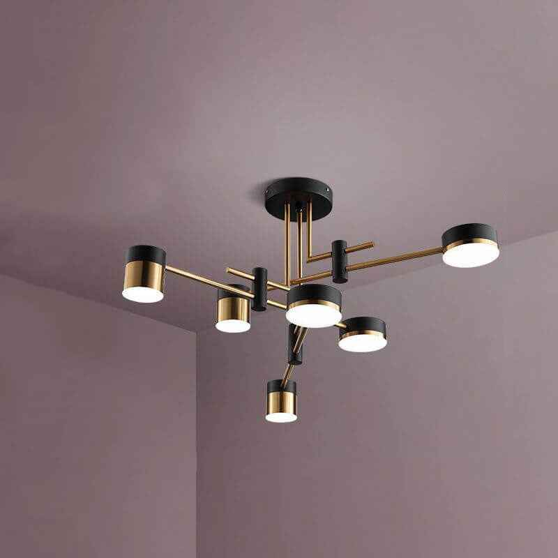 Contemporary Minimalist Black and Gold Semi-Flush Mount Light with 4-8 Bulb Capacity