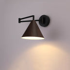 Nordic Minimalist Cone Swing Arm Wall Sconce - Wood Grain Iron, 1-Light