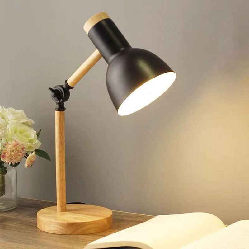 Modern Nordic Iron Semi-Circular Shade Table Lamp with Wooden Base - 1-Light Design for Study