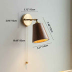 Modern Scandinavian Round Cone Dome Copper and Wood 1-Light Wall Sconce for Bedroom