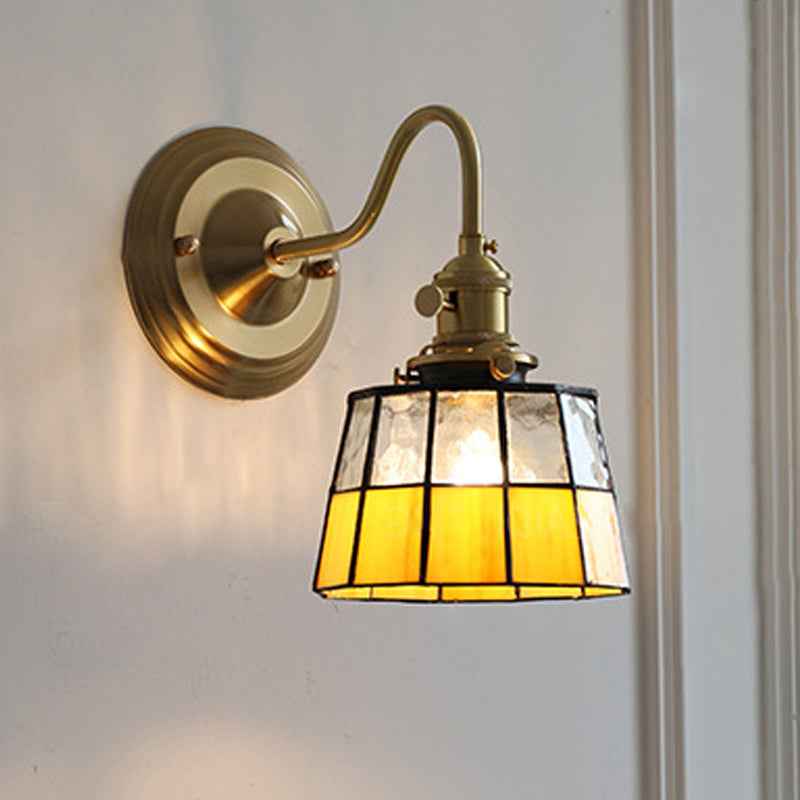 Classic Tiffany Style Round Copper Glass 1-Light Wall Sconce for Living Room