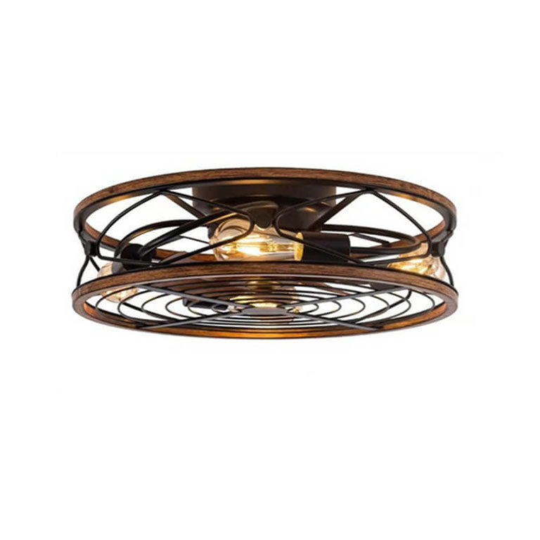 Nordic Industrial Wrought Iron 4-Light Flush Mount Ceiling Fan with Invisible Design