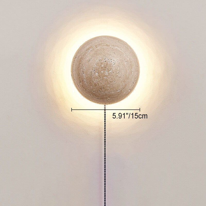 Minimalist Japanese Round Yellow Travertine Wabi-Sabi LED Wall Sconce