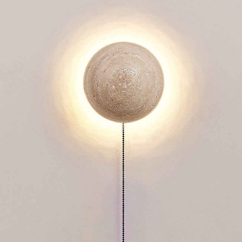 Minimalist Japanese Round Yellow Travertine Wabi-Sabi LED Wall Sconce