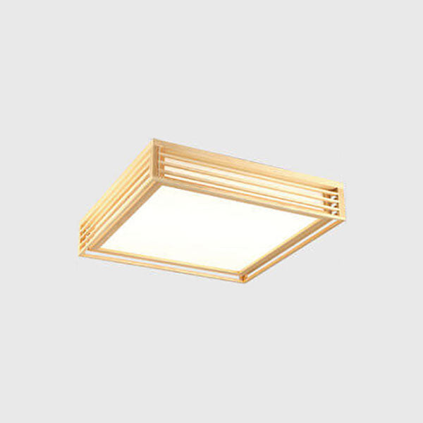 Square LED Flush Mount Ceiling Light in Nordic Solid Wood - Japanese Tatami Style