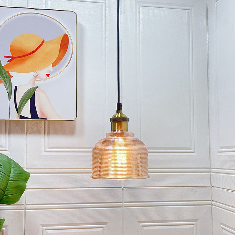 Retro Textured Lattice Glass Single Pendant Light