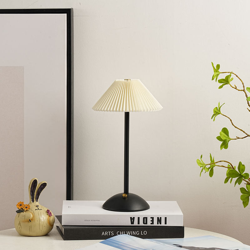 Modern Scandinavian Rechargeable Conic Pleated Table Lamp with 1 Light for Bedside