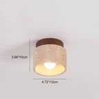 Japanese Wabi-Sabi Yellow Travertine Wood Column 1-Light Semi-Flush Ceiling Fixture