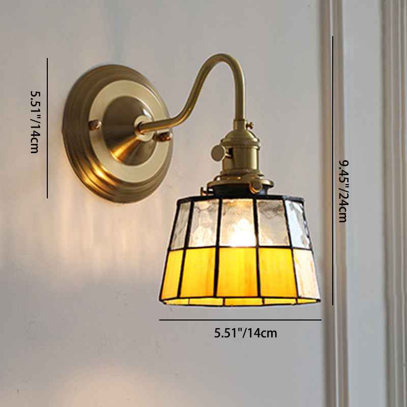 Classic Tiffany Style Round Copper Glass 1-Light Wall Sconce for Living Room
