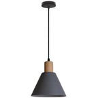 Nordic Vintage Iron Cone Pendant Light with Wooden Top - 1-Light Design